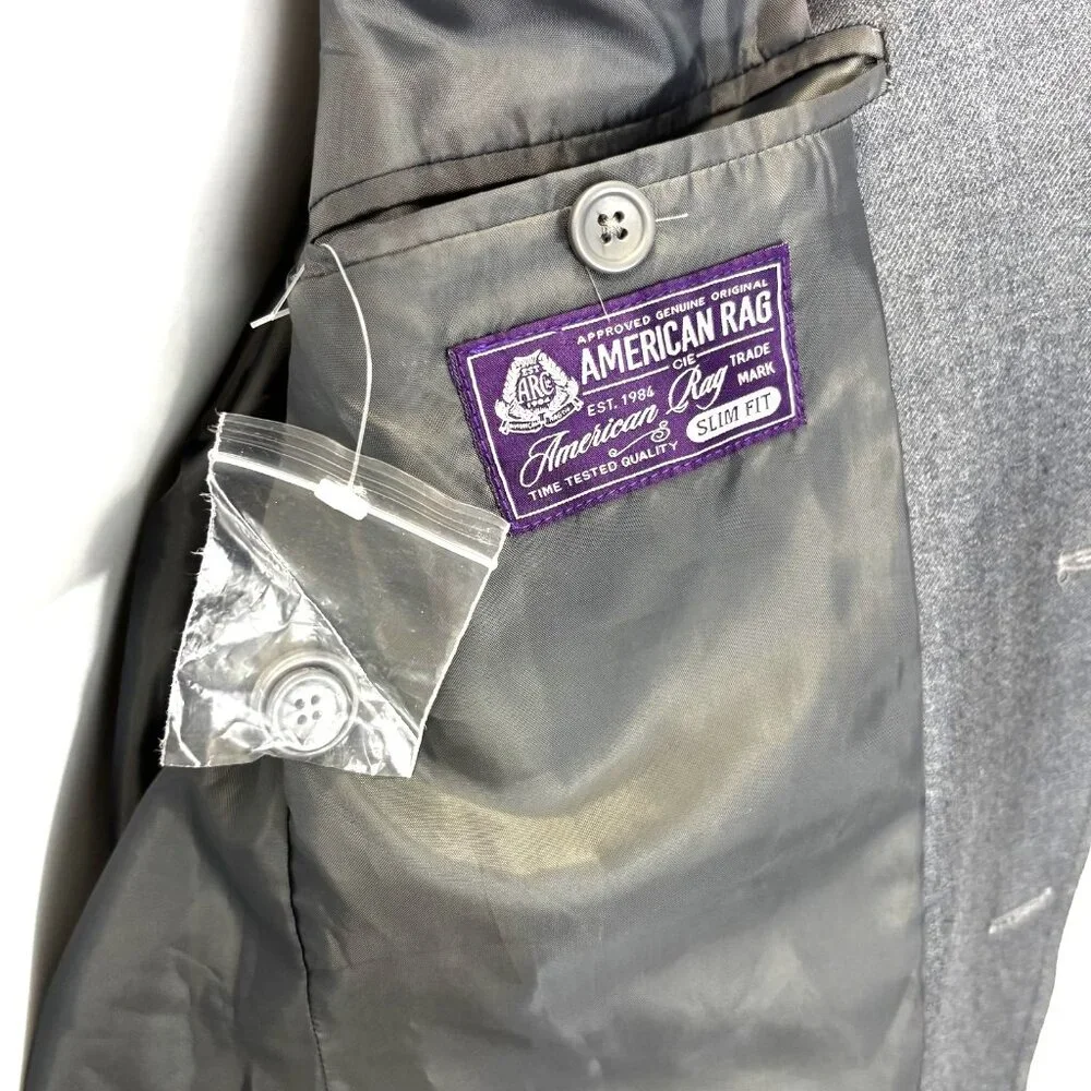 American Rag Cie Blazer Jacket Mens Medium Slim Fit Gray Sport Coat‎ Zip Pockets